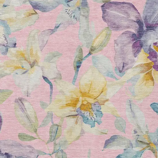 Pink Gold And Lavender Floral Washable Indoor Outdoor Area Rug Photo 6