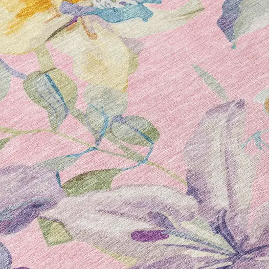 Pink Gold And Lavender Floral Washable Indoor Outdoor Area Rug Photo 7