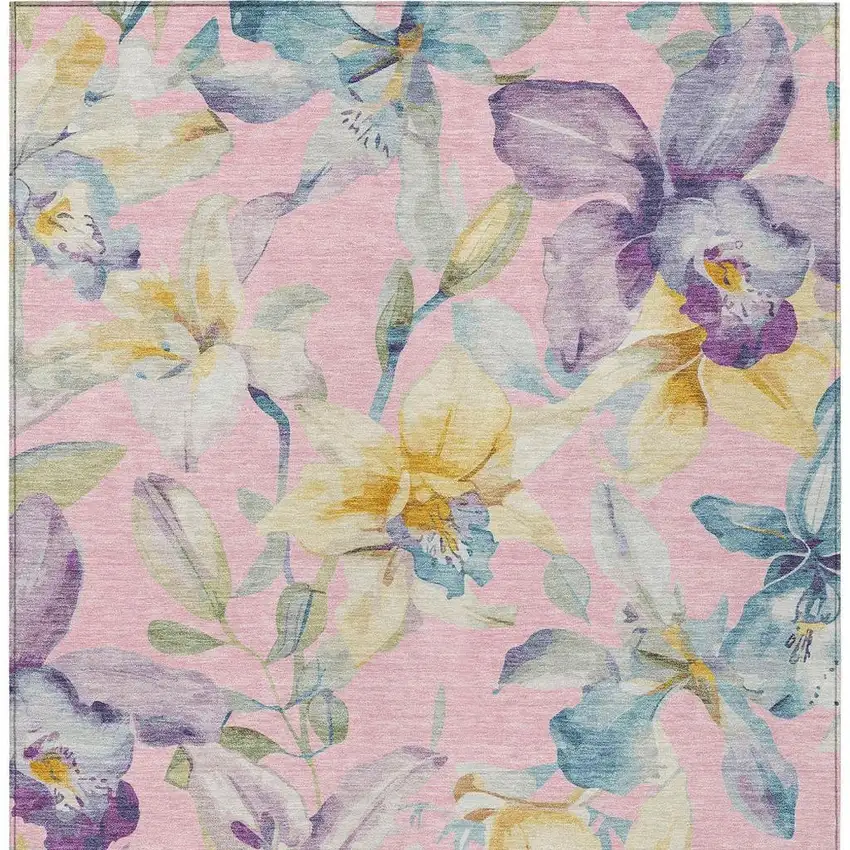 Pink Gold And Lavender Floral Washable Indoor Outdoor Area Rug Photo 4