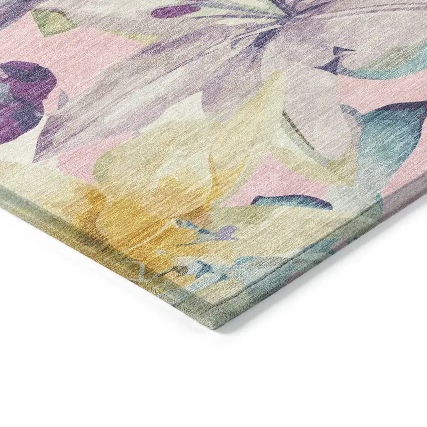 Pink Gold And Lavender Floral Washable Indoor Outdoor Area Rug Photo 5