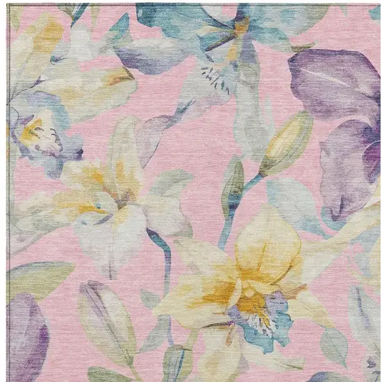Pink Gold And Lavender Floral Washable Indoor Outdoor Area Rug Photo 4