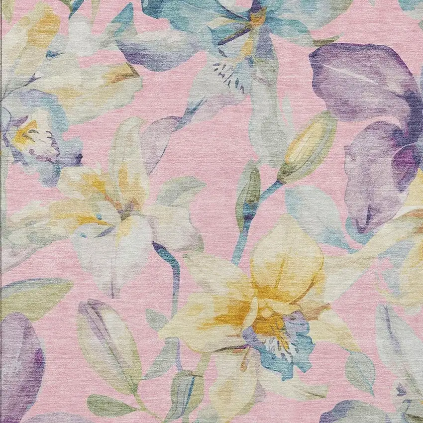 Pink Gold And Lavender Floral Washable Indoor Outdoor Area Rug Photo 6