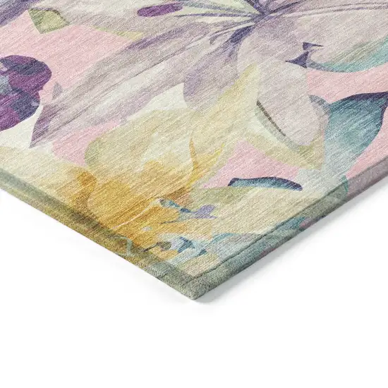 Pink Gold And Lavender Floral Washable Indoor Outdoor Area Rug Photo 6