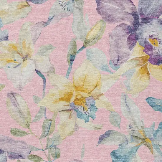 Pink Gold And Lavender Floral Washable Indoor Outdoor Area Rug Photo 5