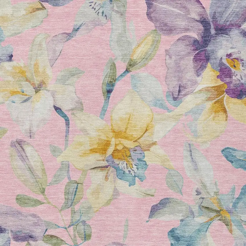 Pink Gold And Lavender Floral Washable Indoor Outdoor Area Rug Photo 5