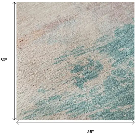 Pink Gold And Teal Abstract Washable Area Rug With UV Protection Photo 9