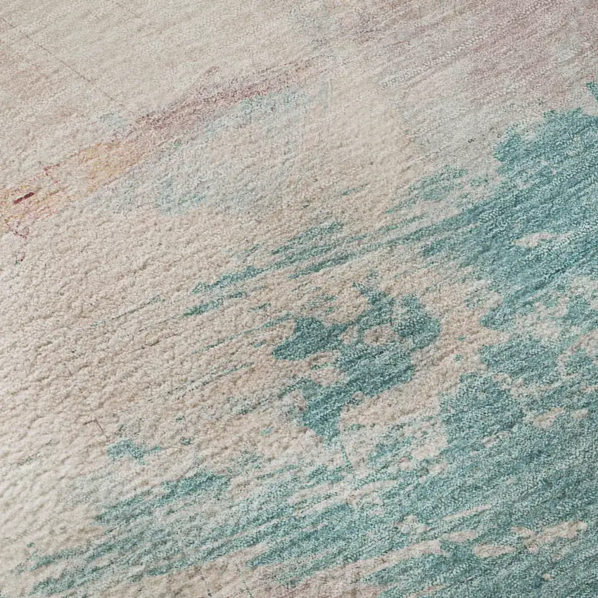 Pink Gold And Teal Abstract Washable Area Rug With UV Protection Photo 1