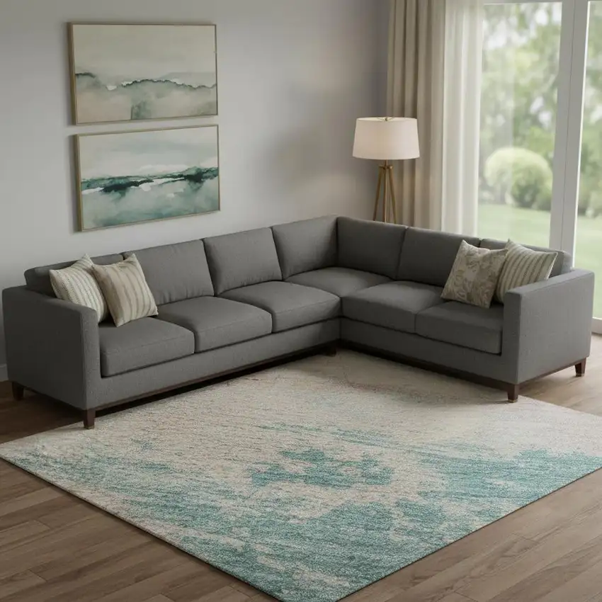 Pink Gold And Teal Abstract Washable Area Rug With UV Protection Photo 2