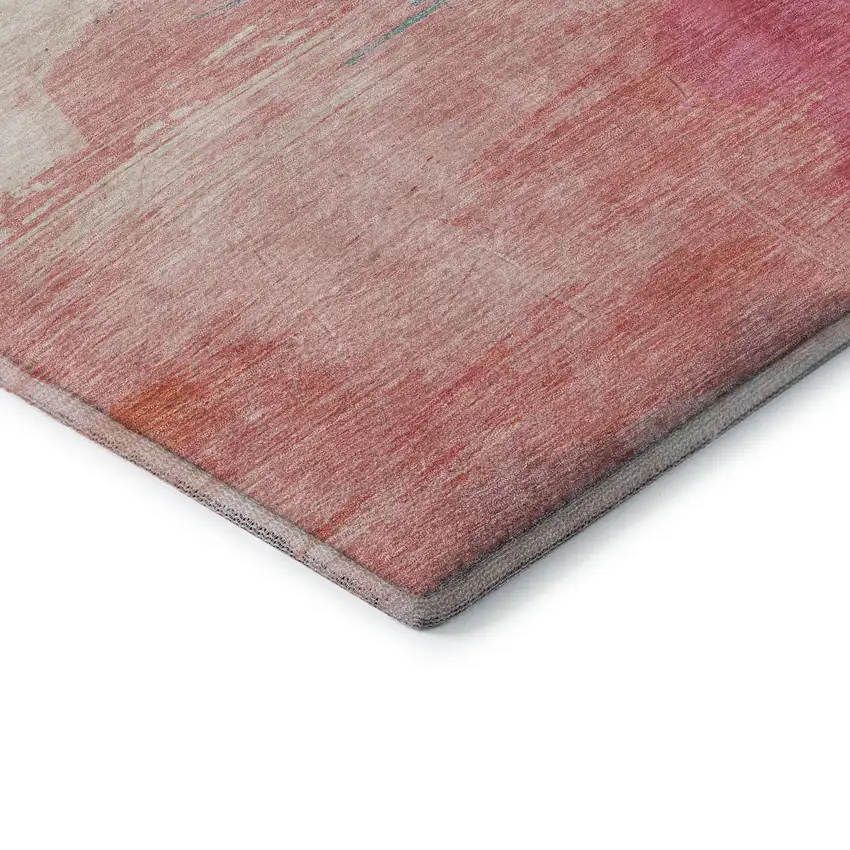 Pink Gold And Teal Abstract Washable Area Rug With UV Protection Photo 8