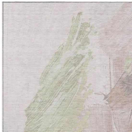 Pink Gray And Beige Abstract Washable Indoor Outdoor Area Rug Photo 9