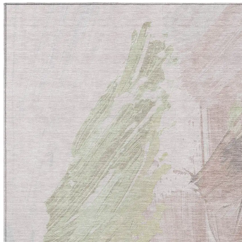 Pink Gray And Beige Abstract Washable Indoor Outdoor Area Rug Photo 9