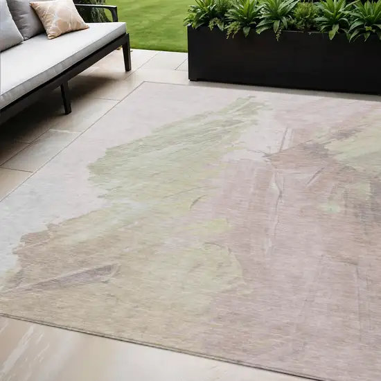 Pink Gray And Beige Abstract Washable Indoor Outdoor Area Rug Photo 2