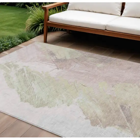Pink Gray And Beige Abstract Washable Indoor Outdoor Area Rug Photo 2