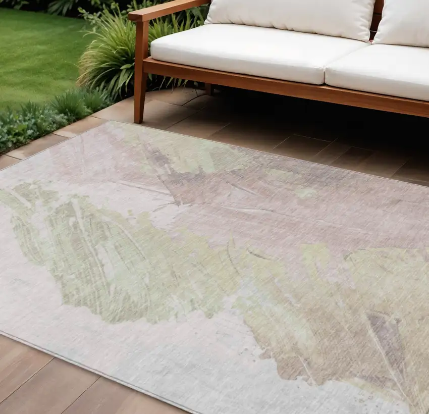 Pink Gray And Beige Abstract Washable Indoor Outdoor Area Rug Photo 2