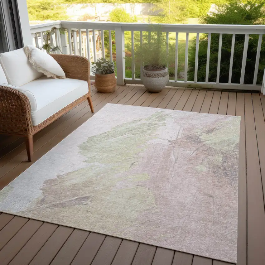 Pink Gray And Beige Abstract Washable Indoor Outdoor Area Rug Photo 4