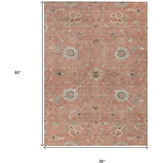 Pink Gray And Beige Floral Washable Indoor Outdoor Area Rug Photo 8