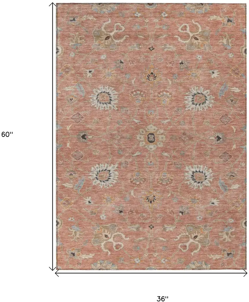 Pink Gray And Beige Floral Washable Indoor Outdoor Area Rug Photo 8