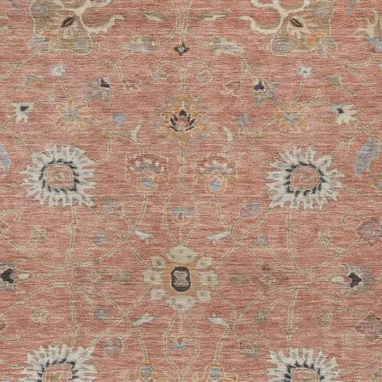 Pink Gray And Beige Floral Washable Indoor Outdoor Area Rug Photo 6