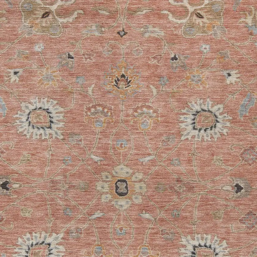 Pink Gray And Beige Floral Washable Indoor Outdoor Area Rug Photo 6