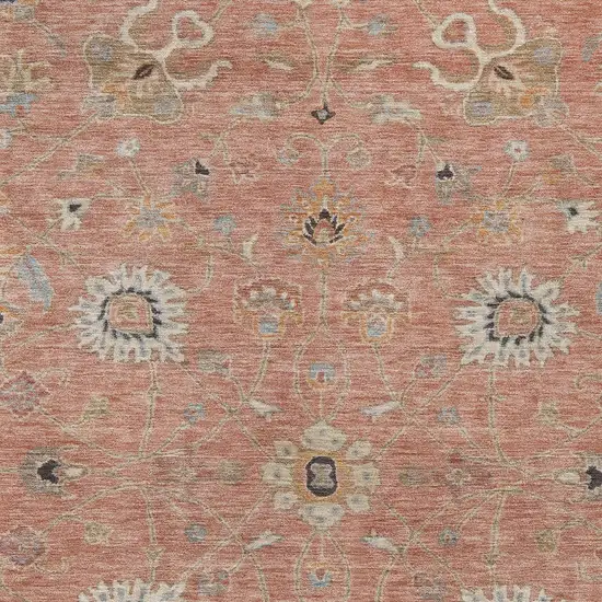 Pink Gray And Beige Floral Washable Indoor Outdoor Area Rug Photo 6