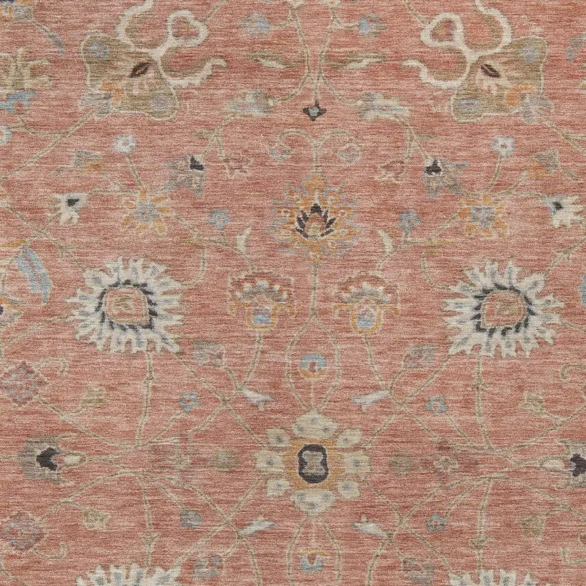 Pink Gray And Beige Floral Washable Indoor Outdoor Area Rug Photo 6