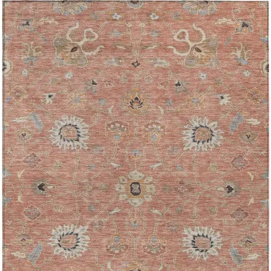 Pink Gray And Beige Floral Washable Indoor Outdoor Area Rug Photo 7