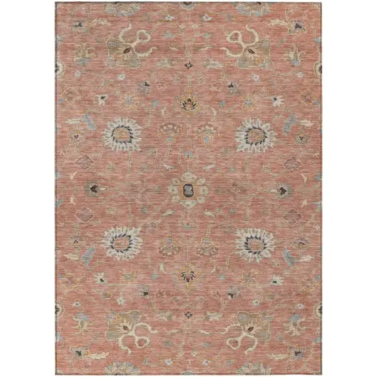 Pink Gray And Beige Floral Washable Indoor Outdoor Area Rug Photo 2