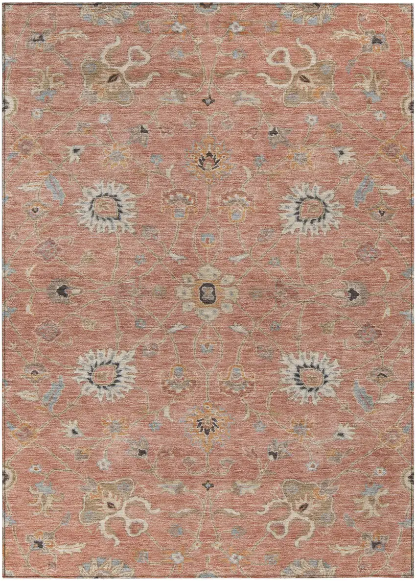 Pink Gray And Beige Floral Washable Indoor Outdoor Area Rug Photo 2