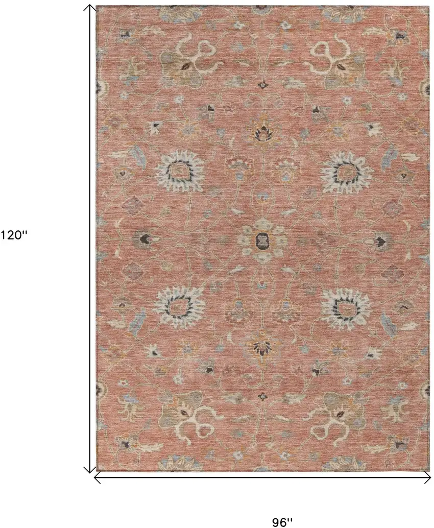 Pink Gray And Beige Floral Washable Indoor Outdoor Area Rug Photo 8