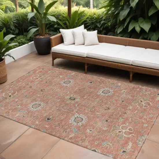 Pink Gray And Beige Floral Washable Indoor Outdoor Area Rug Photo 1