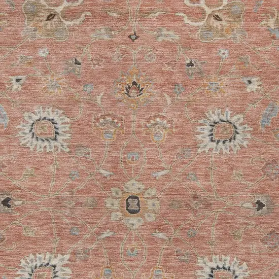 Pink Gray And Beige Floral Washable Indoor Outdoor Area Rug Photo 6