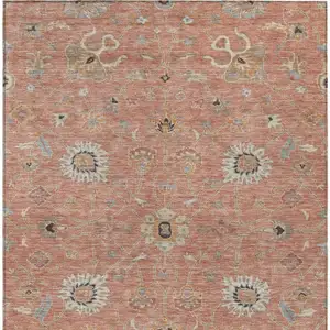 Photo of Pink Gray And Beige Floral Washable Indoor Outdoor Area Rug