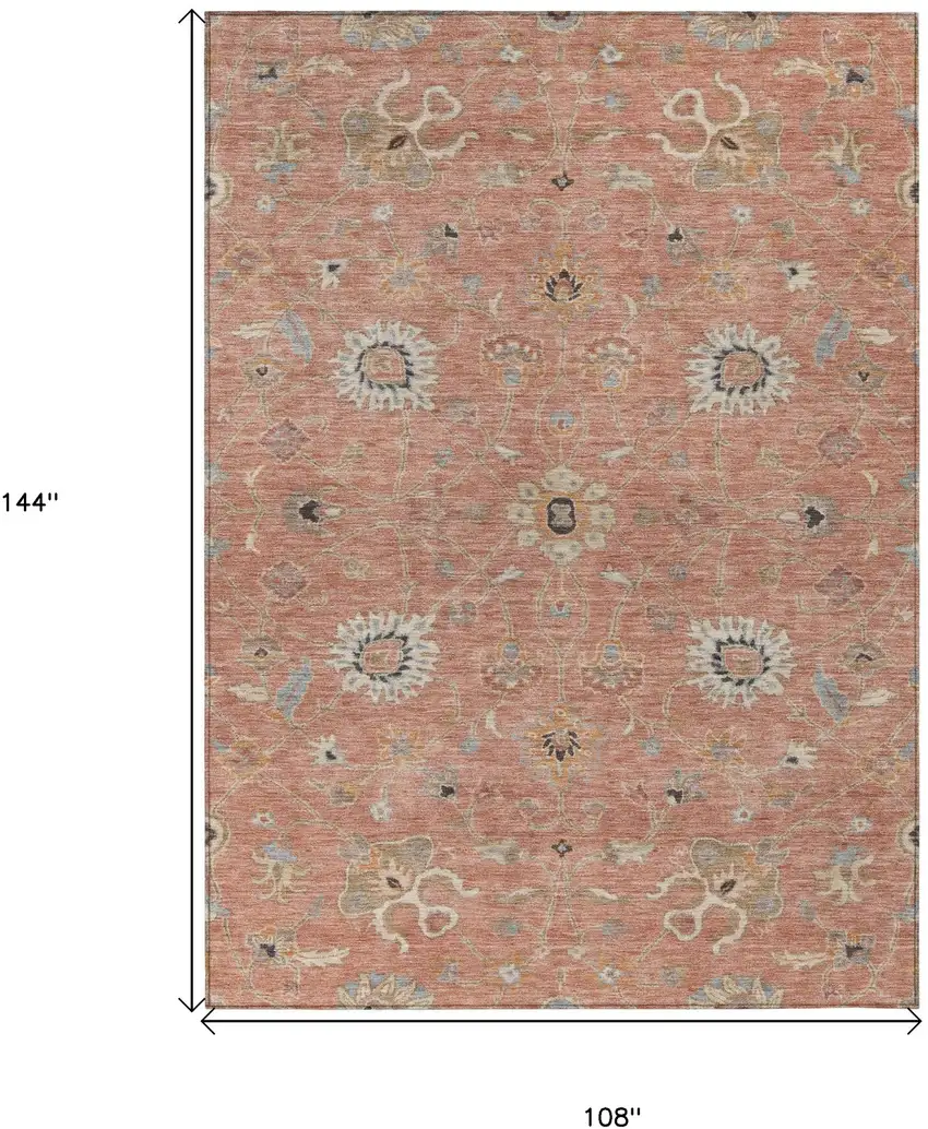 Pink Gray And Beige Floral Washable Indoor Outdoor Area Rug Photo 8