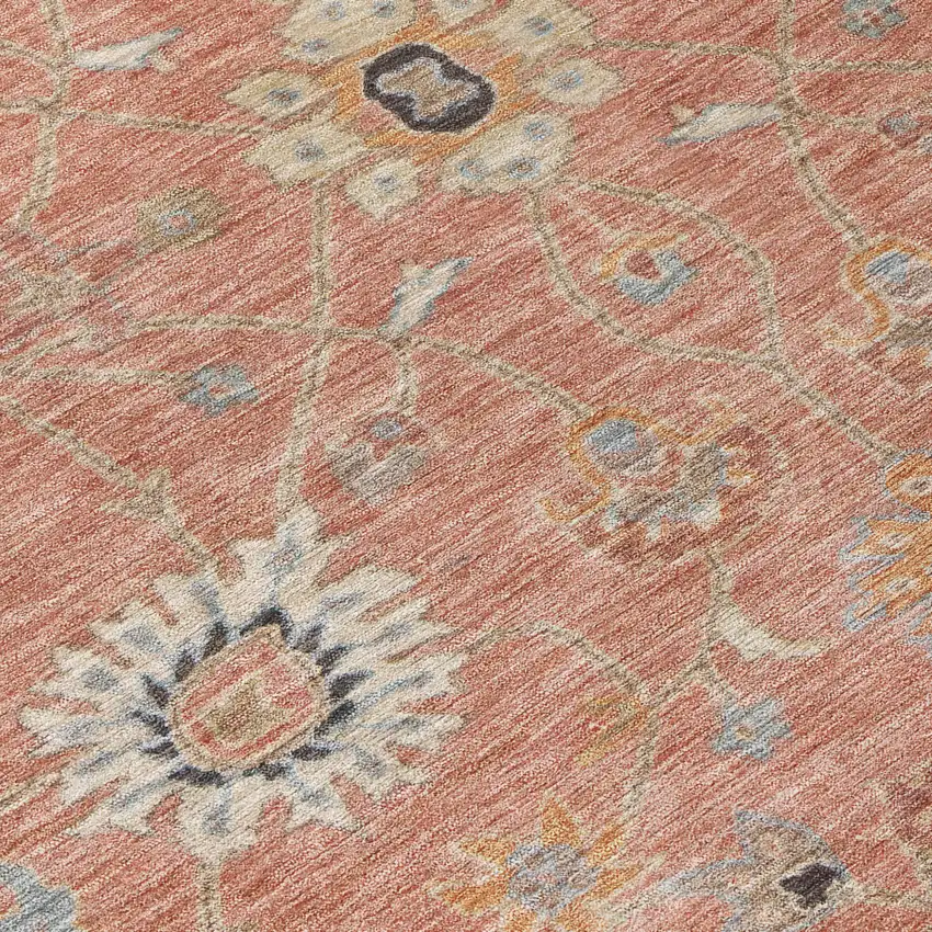 Pink Gray And Beige Floral Washable Indoor Outdoor Area Rug Photo 5