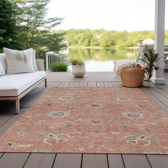 Pink Gray And Beige Floral Washable Indoor Outdoor Area Rug Photo 8
