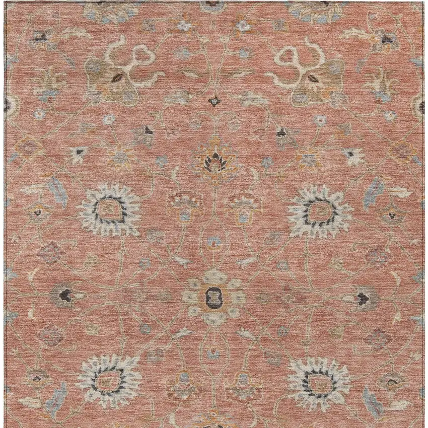 Pink Gray And Beige Floral Washable Indoor Outdoor Area Rug Photo 7