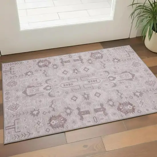 Pink Gray And Beige Oriental Washable Area Rug With UV Protection Photo 1