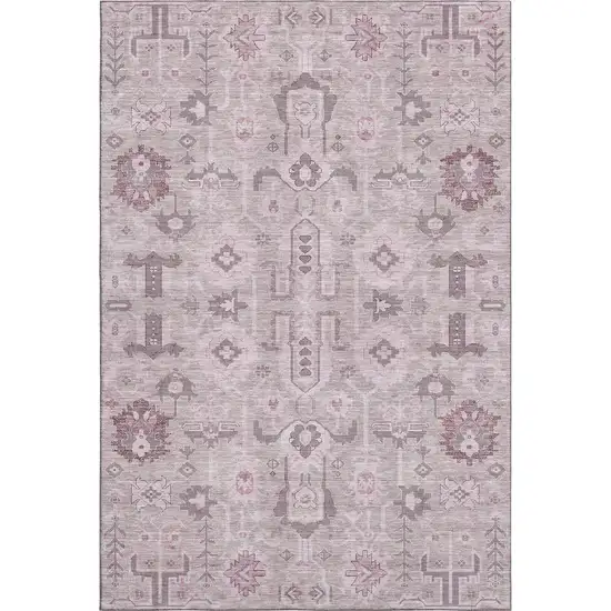 Pink Gray And Beige Oriental Washable Area Rug With UV Protection Photo 1