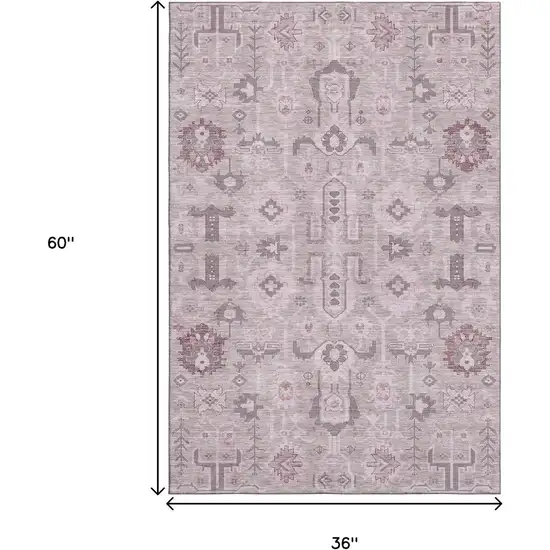 Pink Gray And Beige Oriental Washable Area Rug With UV Protection Photo 3