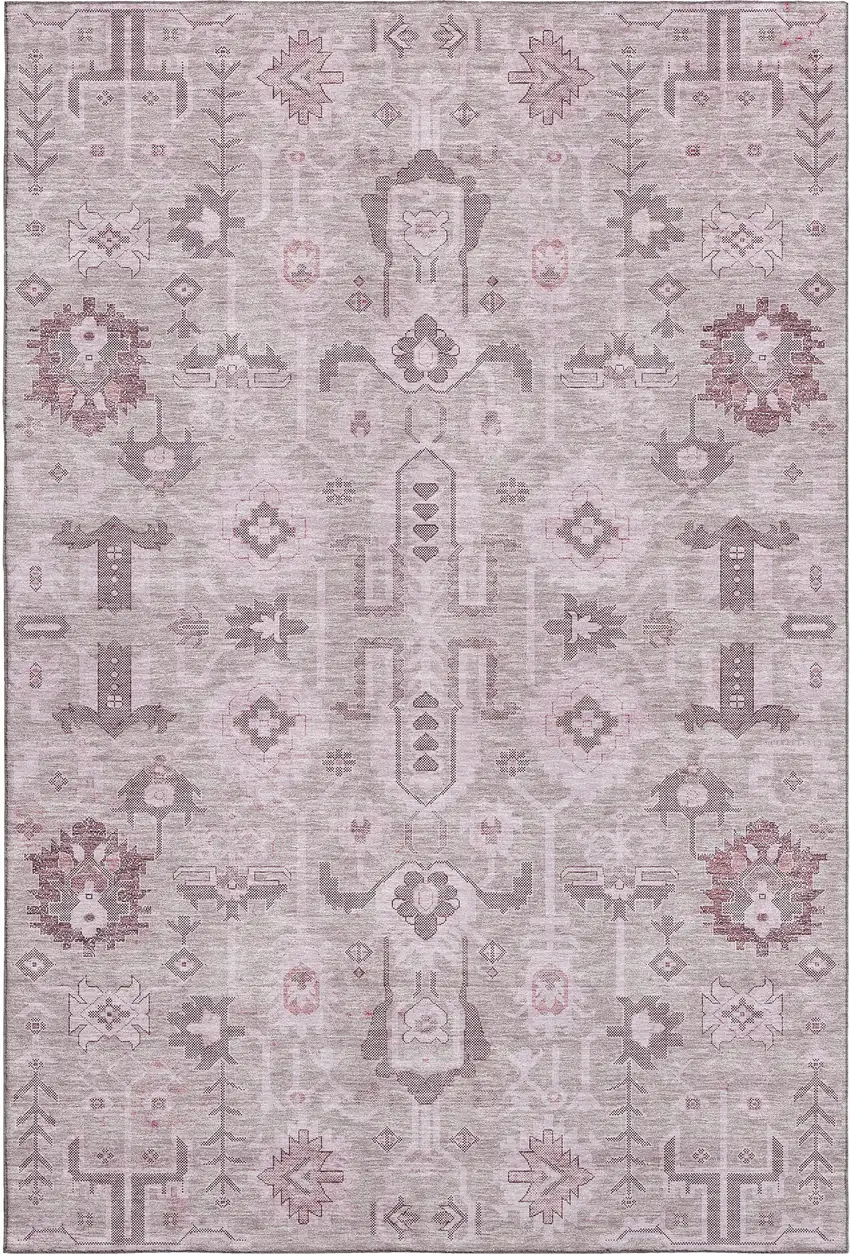 Pink Gray And Beige Oriental Washable Area Rug With UV Protection Photo 1