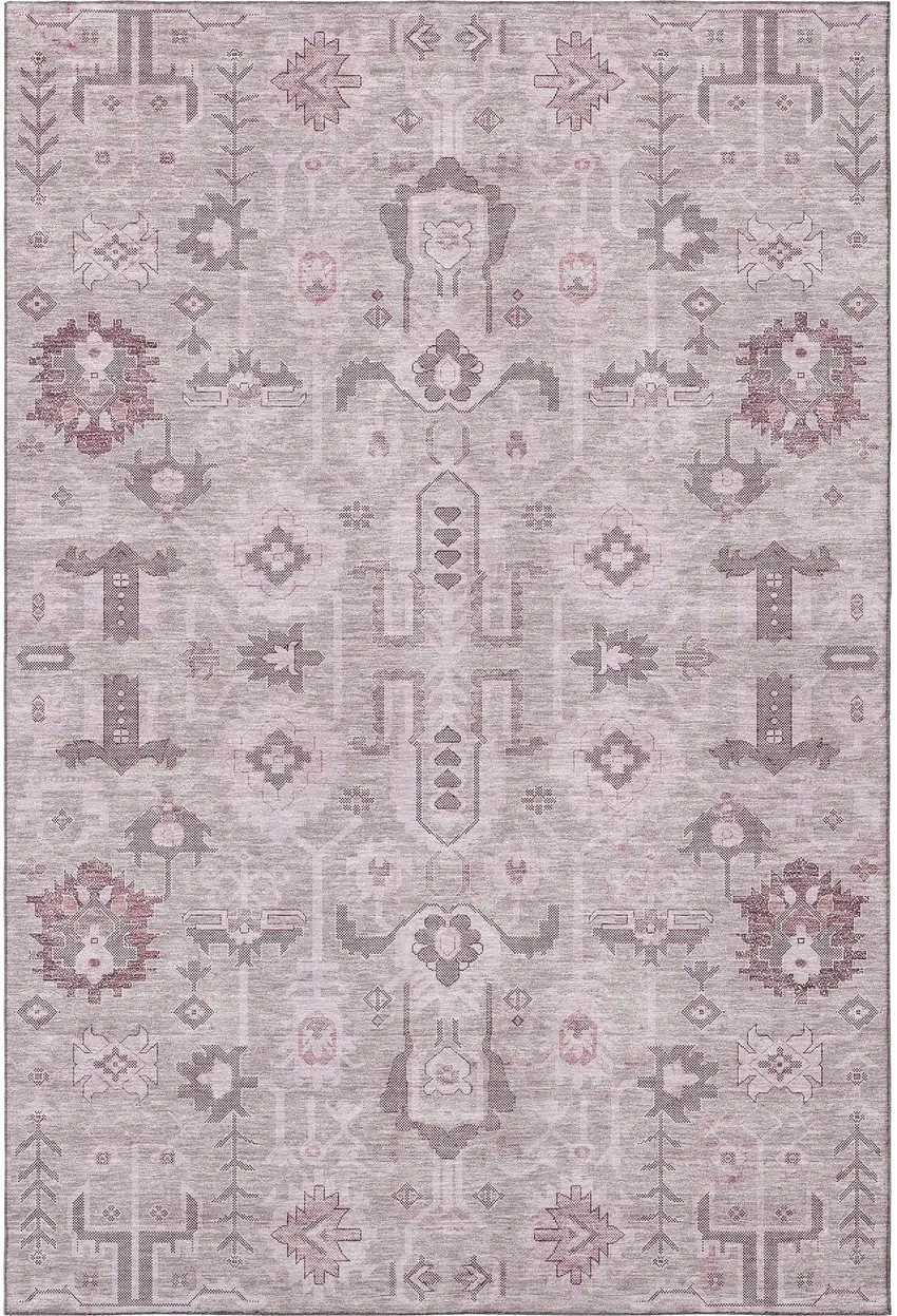 Pink Gray And Beige Oriental Washable Area Rug With UV Protection Photo 2