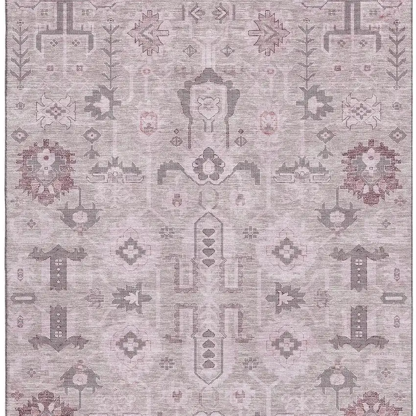 Pink Gray And Beige Oriental Washable Area Rug With UV Protection Photo 3