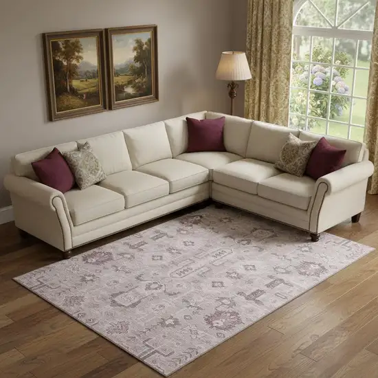 Pink Gray And Beige Oriental Washable Area Rug With UV Protection Photo 1