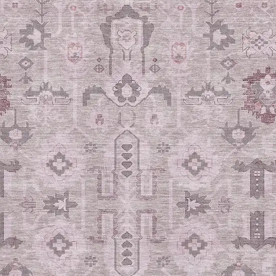 Pink Gray And Beige Oriental Washable Area Rug With UV Protection Photo 2