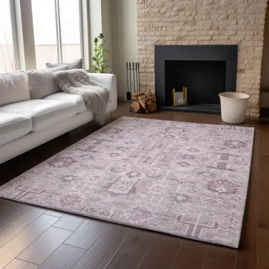 Pink Gray And Beige Oriental Washable Area Rug With UV Protection Photo 5