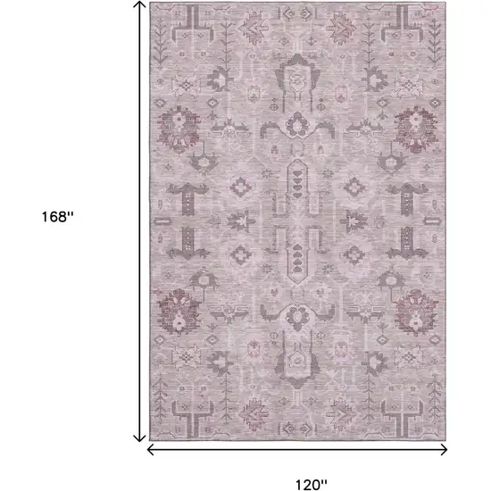 Pink Gray And Beige Oriental Washable Area Rug With UV Protection Photo 3