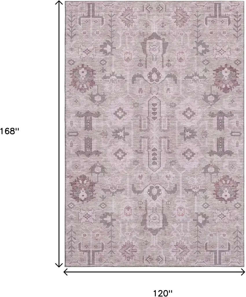 Pink Gray And Beige Oriental Washable Area Rug With UV Protection Photo 3
