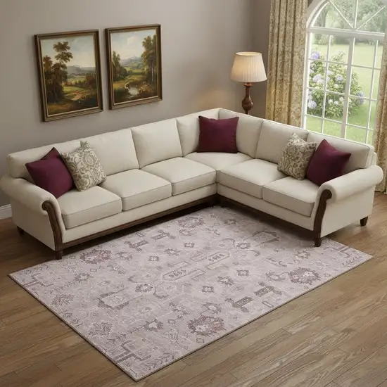 Pink Gray And Beige Oriental Washable Area Rug With UV Protection Photo 1