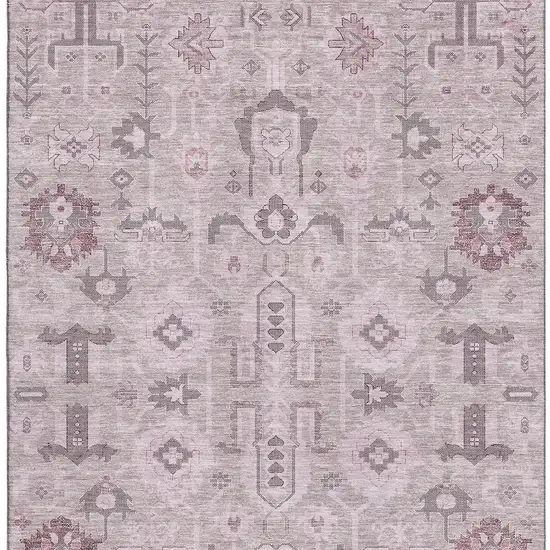 Pink Gray And Beige Oriental Washable Area Rug With UV Protection Photo 3