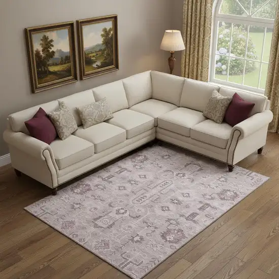 Pink Gray And Beige Oriental Washable Area Rug With UV Protection Photo 5